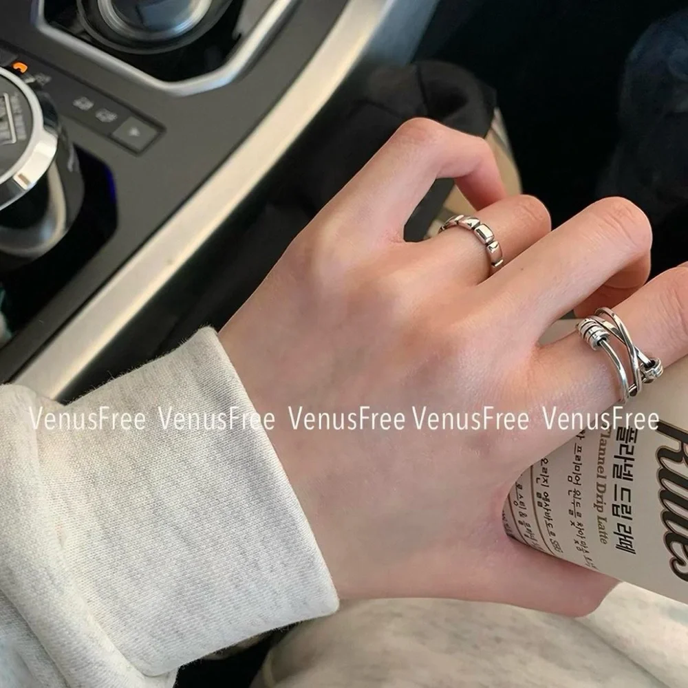 VenusFree S925 Minimalist Silver Tile Band Ring | Geometric Stack Ring